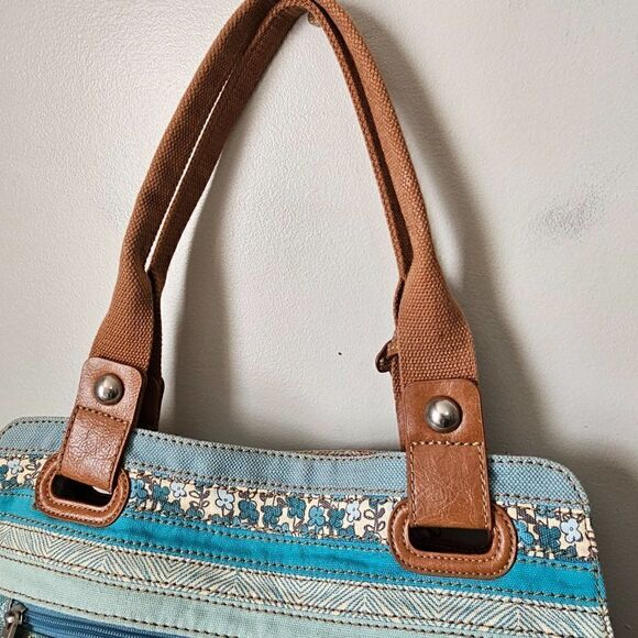 EUC FOSSIL KEY PER COATED CANVAS LIGHT BLUE TOTE / SHOULDER BAG LARGE - Picture 8 of 16